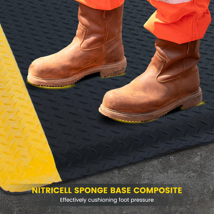 3' x 12' ESD Anti-Fatigue Conductive Mat, Durable Heavy Duty Diamond Plate, Soft Sponge Ergonomic Mat, Non Slip Waterproof Floor Mats for Commercial&Industrial Work Thick 3/4” Black with Yellow Border