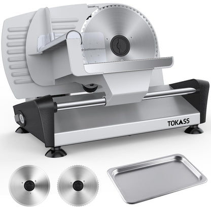 Meat Slicer, DC Motor Quiet 200W Meat Slicer Machine for Home, Deli Slicer with 2 Removable 7.5'' Stainless Steel Blades, Adjustable Dial for 0-15mm, electric bread slicer for meat (200, Watts)