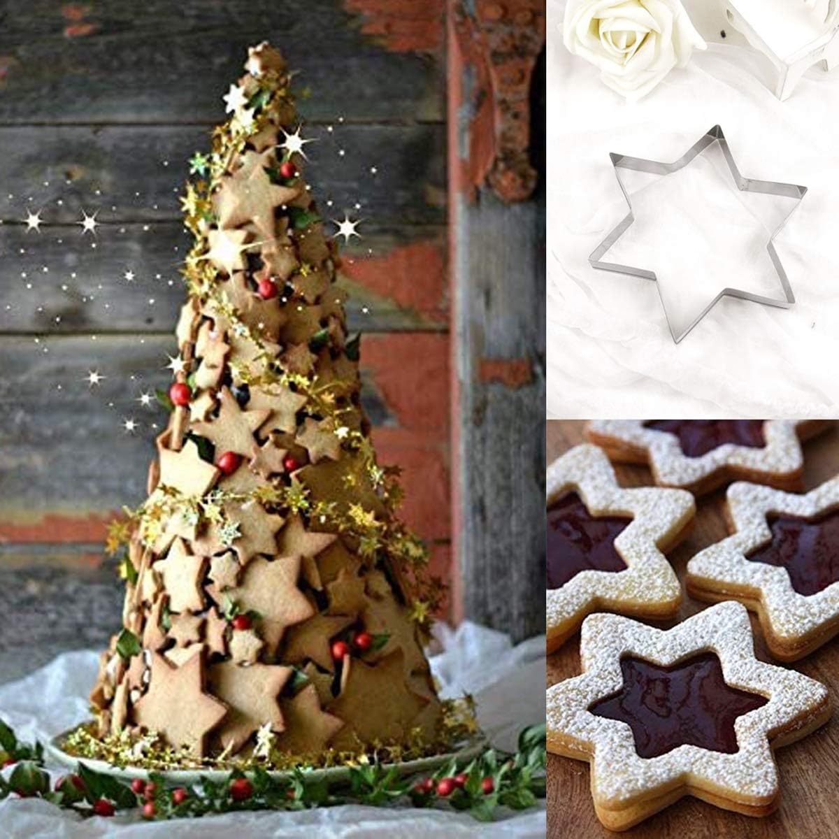 Mziart Star Cookie Cutter Set - 10 Piece Assorted Sizes, Stainless Steel Six-Pointed Shapes for Biscuits and Fondant