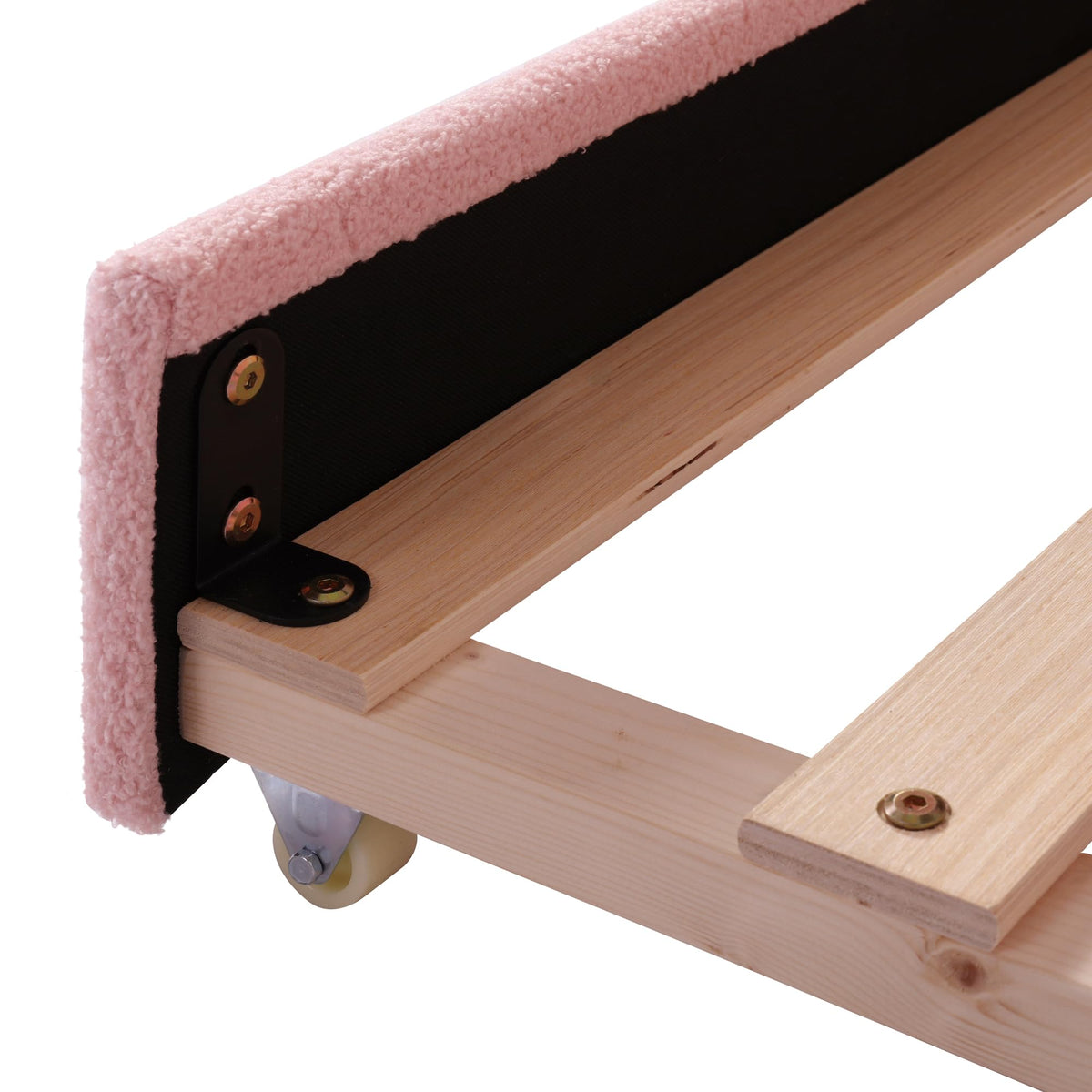 Jintop Teddy Fleece Full Size Upholstered Daybed with LED Light and Trundle,Modern Wood Platform Bed W/Side Stripes,Easy Assembly,for Bedroom,Living Room,Guestroom,Pink