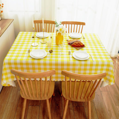 MANGATA CASA Yellow Gingham Tablecloth, Waterproof Checkered Table Cloth for Square Tables, Light Yellow 52x52in