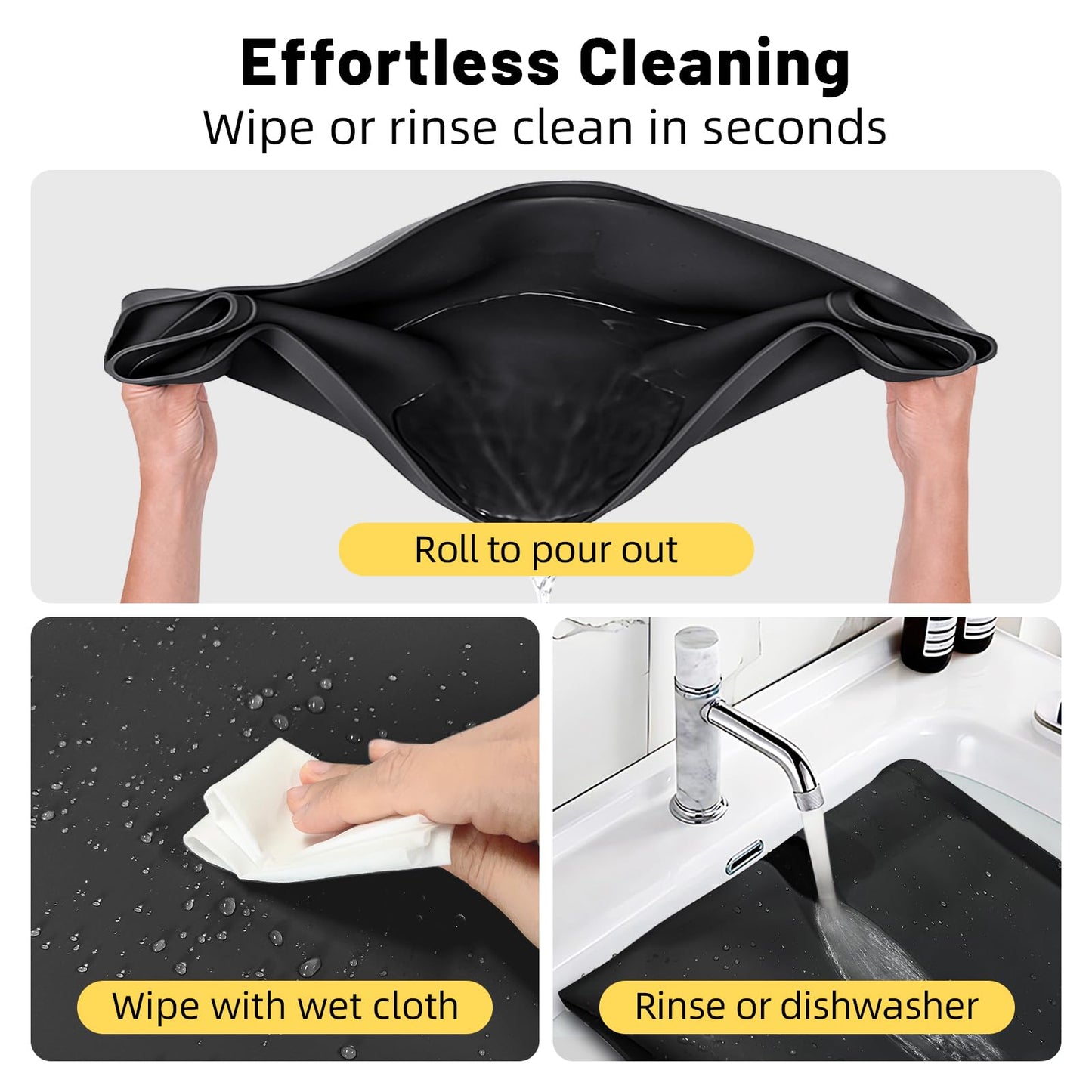 NAMTSO Mini Fridge Mat Silicone Tray - 19.7"x19.7" Cat Food Mat with Raised Edges, Soft Non-Slip Rubber Mat, Waterproof Counter and Floor Protector for Coffee Maker, Humidifier, Ice Maker, Black