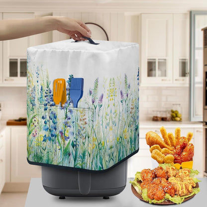 Air Fryer Oven Dust Cover, Insulated Kitchen Appliance Cover with Top Handle and Storage Pockets, Blue Green Floral
