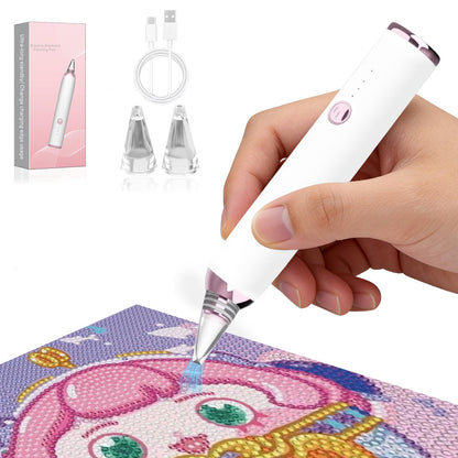 Electric Diamond Painting Pen, Cordless Vacuum Diamond Art Pen Low-Noise, Wax-Free, 3-Speed Adjustable, Rechargeable, Lightweight, Extra Tips - DIY Diamond Art Accessories Pens for Crafts Lovers
