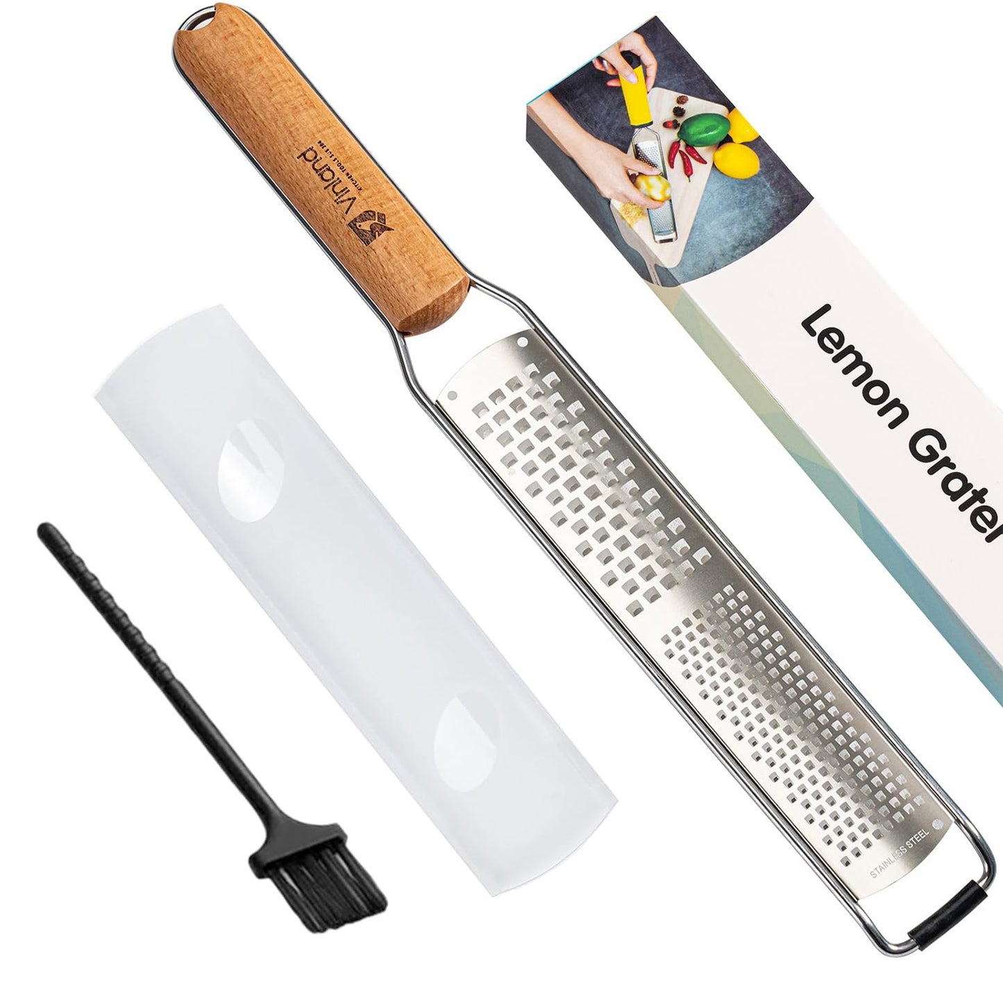 Citrus Lemon Zester & Cheese Grater (Razor-Sharp Stainless Steel Blade & Protect Cover) For Citrus, Parmesan Cheese, Lemon, Ginger, Garlic, Chocolate, Nutmeg, Vegetables and Fruits - Dishwasher Safe