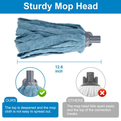 KeFanta Mops for Floor Cleaning,One Mop Handle with 2 Blue Microfiber Cloth Mops Head Replacement,String Wet Mop Refills Compatible with 0.8" Diameter Stick(1 Pole & 2 Heads)