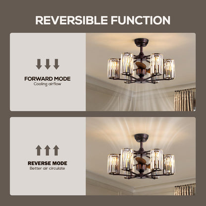 MOOONICHE 27" Crystal Chandelier Ceiling Fan 6-Light Vintage Flush Mounted Fandelier Reddish Brown Ceiling Fans with Lights and Remote for Bedroom Dining Living Room Kitchen Farmhouse Entry