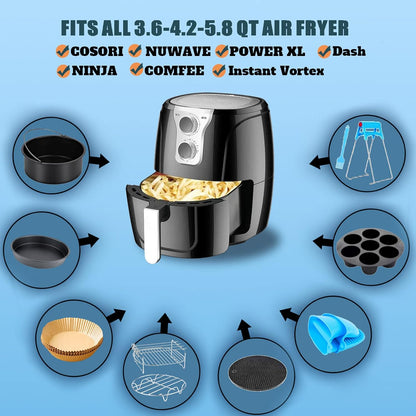 Air Fryer Accessories for COSORI Ninja Gourmia: 12 PCS Set with Oven Cake Pan, Pizza Pan