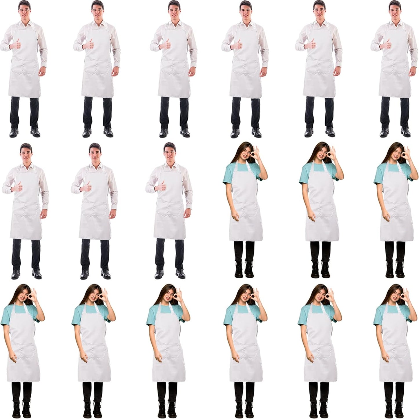 Syhood 18 Pack Adjustable Bib Aprons - White