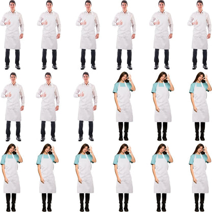 Syhood 18 Pack Adjustable Bib Aprons - White