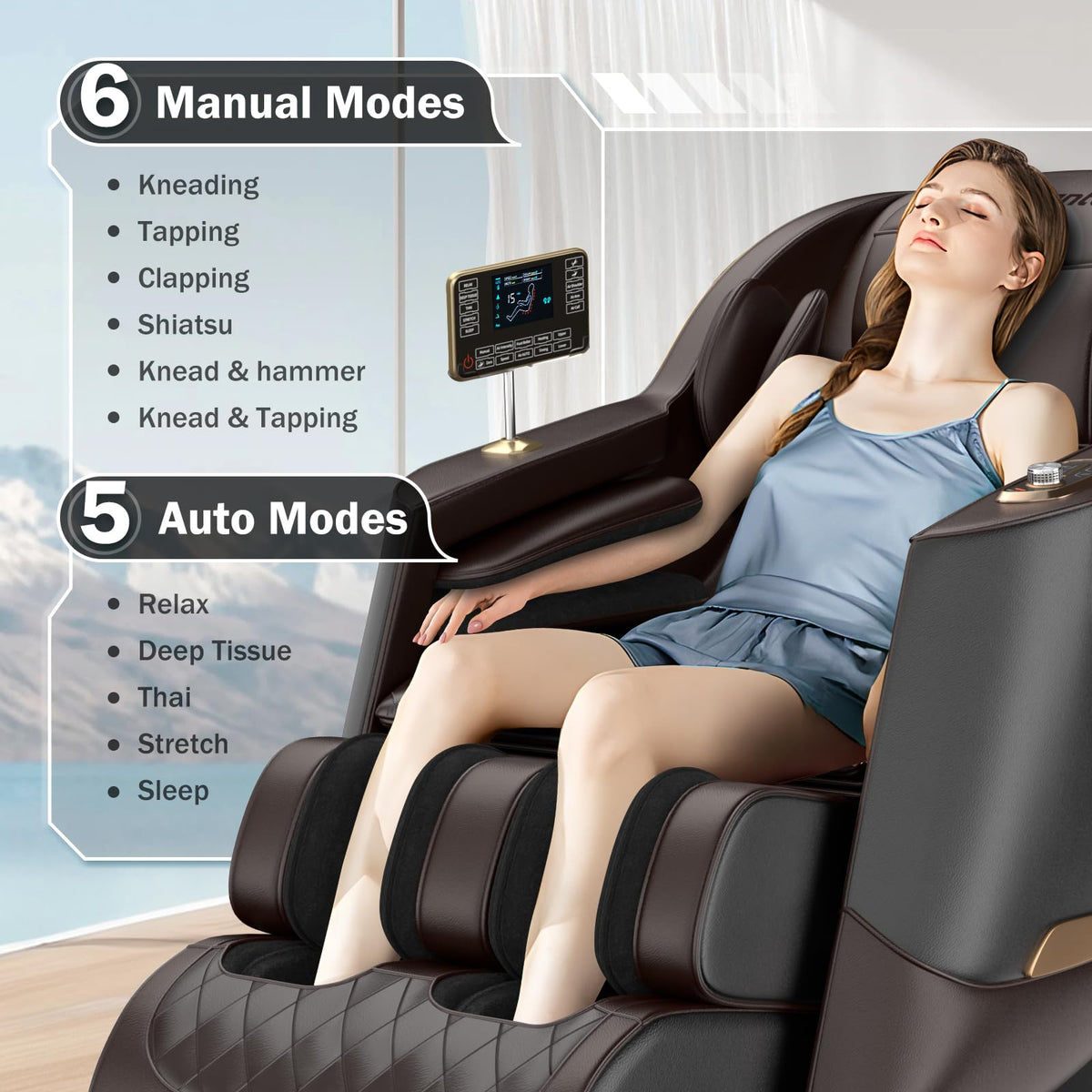 Culanta Massage Chair Full Body, Zero Gravity SL-Track Shiatsu Massage Recliner Chair with Body Scan, Airbags, Foot Rollers, Deep Yoga Stretch, Heating (U1-Brown)