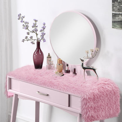 12x36 inch, Pink Table Runner Soft Fluffy Faux Fur Dresser Scarf for Bedroom, Coffee Table, Small Nightstand Cover