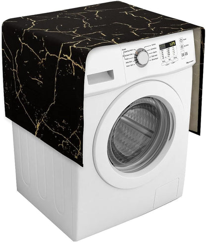 Black Marble Pattern Washing Machine Dryer Top Cover, Dust-Proof Refrigerator Cover with Storage Pockets, Kitchen