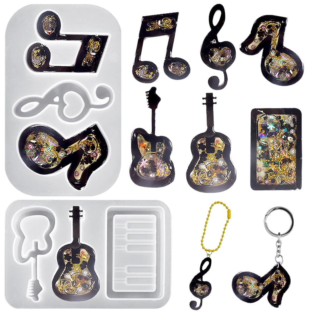 Voyyphixa 6PCS Music Notes Resin Shaker Molds Guitars Quicksand Silicone Molds for Epoxy Resin Quicksand UV Resin Mold Shaker Resin Casting Molds for Pendant Jewelry Decoration Craft Making DIY