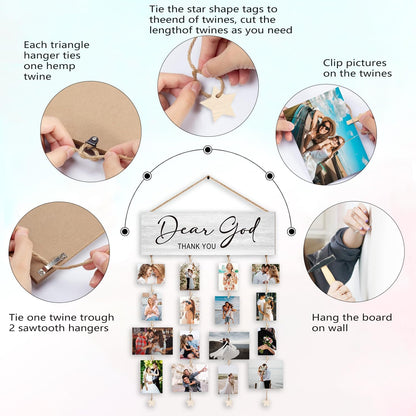 Orchroma Picture Frames Collage Wall Decor,Photo Collage Frame for Wall,Picture Hanging Kit,Christian Wall Art,Bible Picture Board,Dear God Thank You Hanging Photo Display with Clips