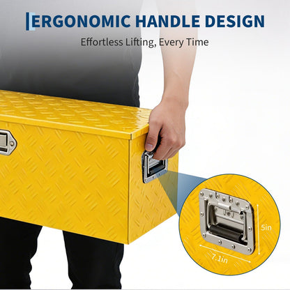 GarveeHome Heavy Duty Aluminum Truck Tool Box, Weatherproof Diamond Plate Storage Chest, Lockable Large Capacity Organizer with Gas Struts for Pickup, Trailer, SUV, and RV