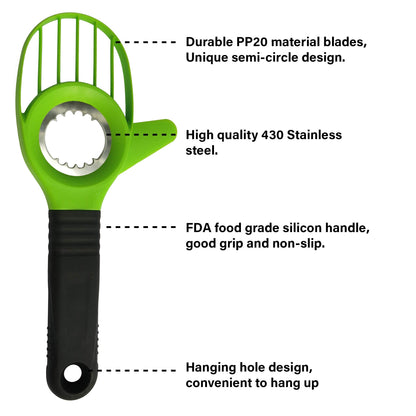 Avocado Slicer 3 Piece Set - Avocado Slicer Tool, Cutter, Knife, Peeler, Pitter, Cuber, Dicer & Avocado Keeper For Everything That You Will Ever Need For Your Avocados