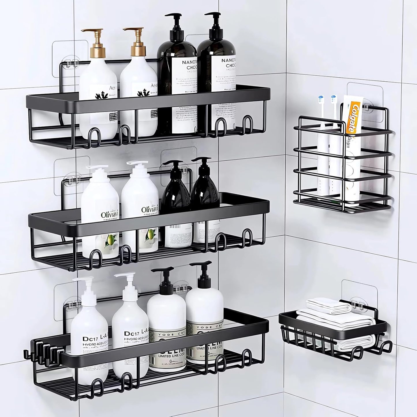 14-Pack FGSAEOR Shower Caddy Adhesive Single Hooks for Replacement, Shower Holder Organizer Self Adhesive Wall Hooks