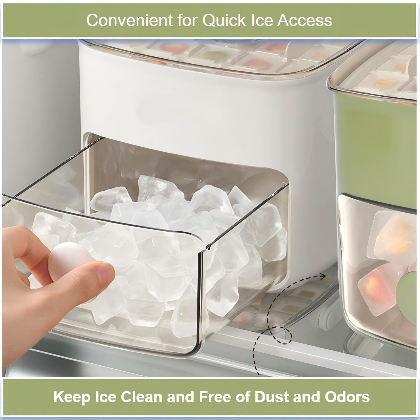 Ice Cube Tray with Lid & Bin Ice Maker Ice Trays for Freezer Ice Container- Reusable Ice Mold for Whiskey, Cocktail, Coffee, Beer Drinks with Ice Trays Ice Tongs (White)