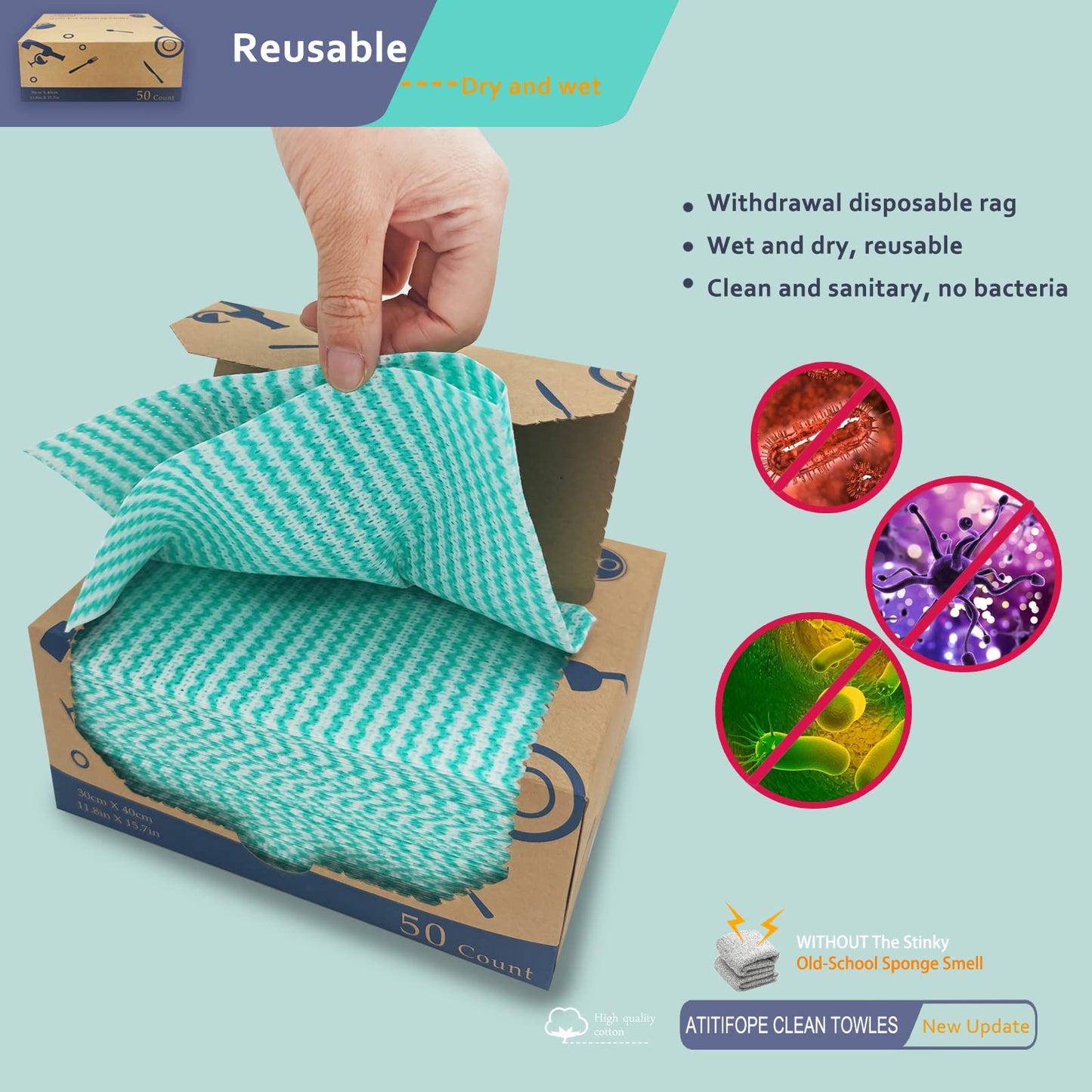 Atitifope Heavy Duty Wipes Dish Cloths 50Pieces Reusable Wipes Multi-use Cleaning Cloths Towels