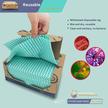 Atitifope Heavy Duty Wipes Dish Cloths 50Pieces Reusable Wipes Multi-use Cleaning Cloths Towels