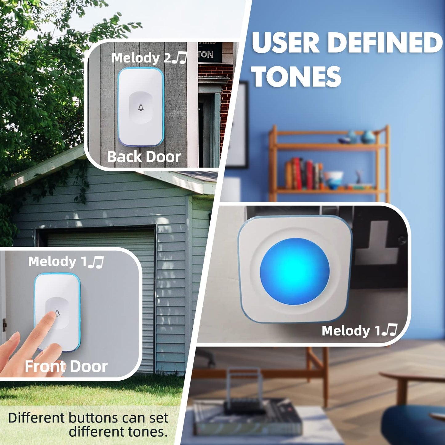 Wireless Doorbell 1200 Feet Waterproof Doorbells for Home with 36 Melodies 4 Volume levels, Flash Led Light (1 Receiver&1 Touch Button White)