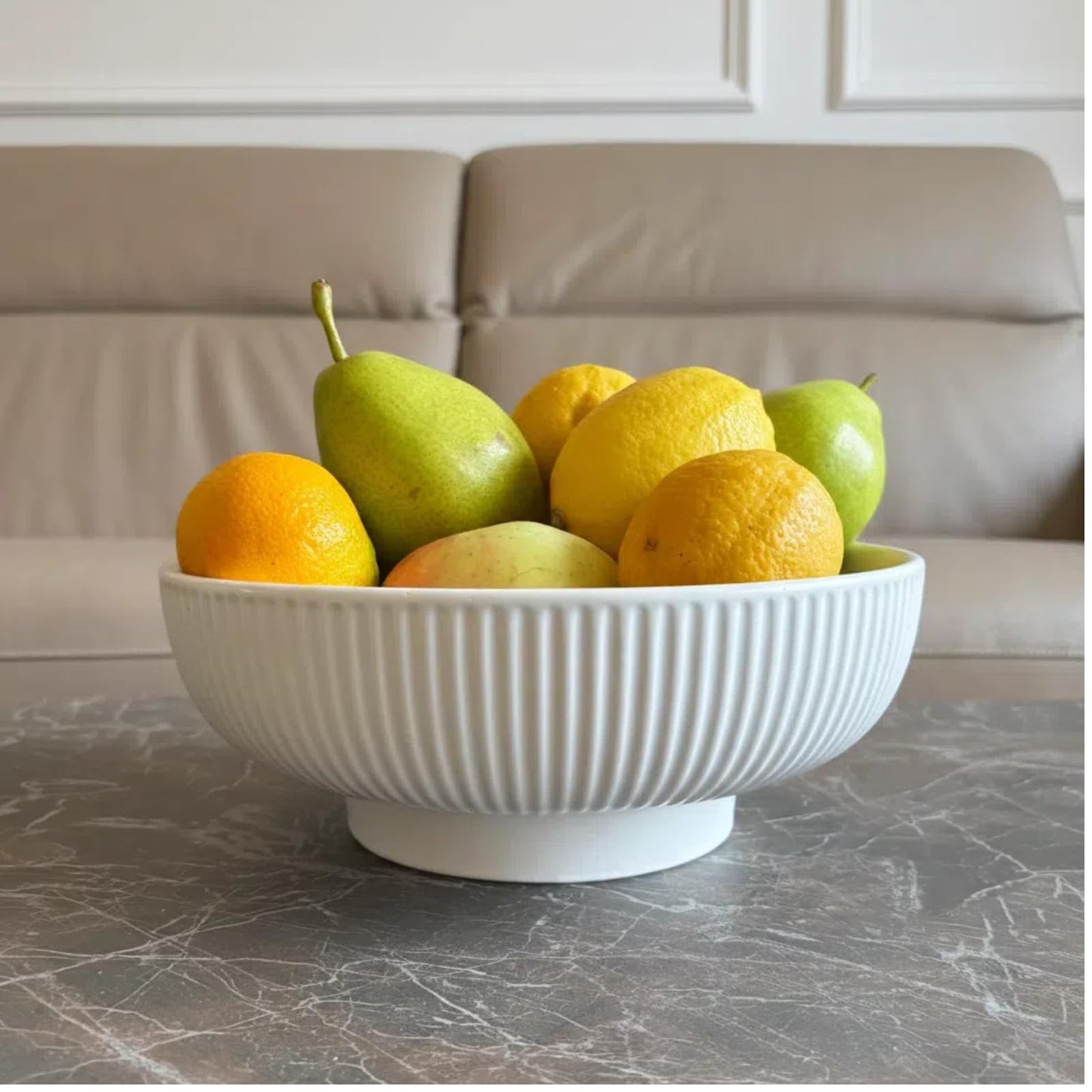 JolieJulie Ceramic Fruit Bowl,10.5" Decorative Bowl, White Fruit Bowl for Kitchen Counter, Purse Bowl, Key Bowl, Kitchen Island Décor, Centerpiece for Dining Table (Cream White)