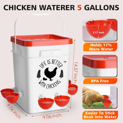 5 6 Tgeyd Chicken Waterer Gallon, with Enlarge Automatic Water Cups, Large Cicken Waterer for Chicken Duck and Goose