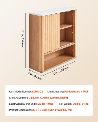 VEVOR Bathroom Wall Cabinet, with Door and Adjustable Shelf, Over The Toilet Storage Medicine Cabinet Wall Mounted, Hanging Organizer with Shelves and Open Partition for Laundry Room Kitchen Restroom