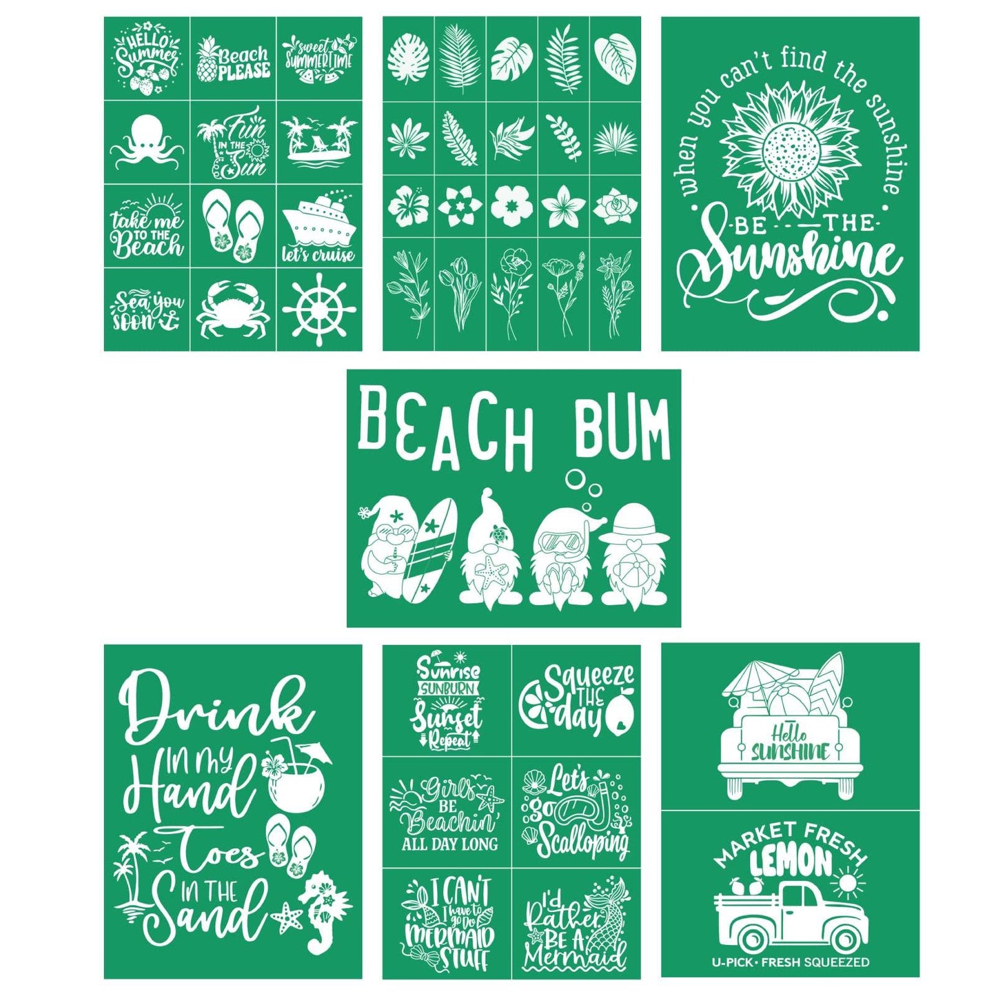 DGAGA Silk Screen Stencils 7PCS Set,Summer Self Adhesive Silk Screen Stencils Reusable,Sea Ocean Mesh Stencil for Chalk Paste Screen Printing Stencils for Painting on Wood,Chalkboard,Fabric,Home Decor