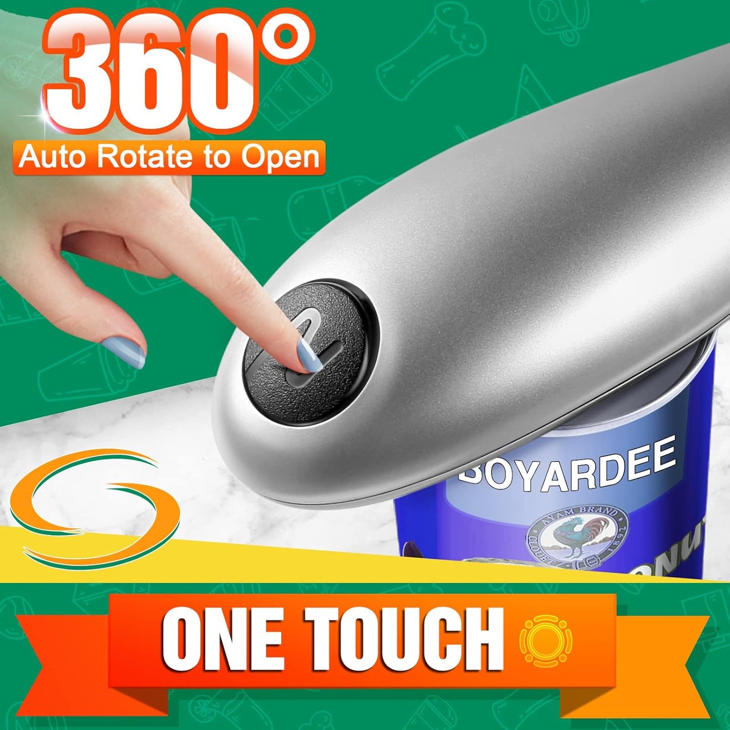 Battery Operated Electric Can Opener, Automatic Opens Most Cans, Handheld Smooth Edge, One Touch Switch Kitchen Gifts