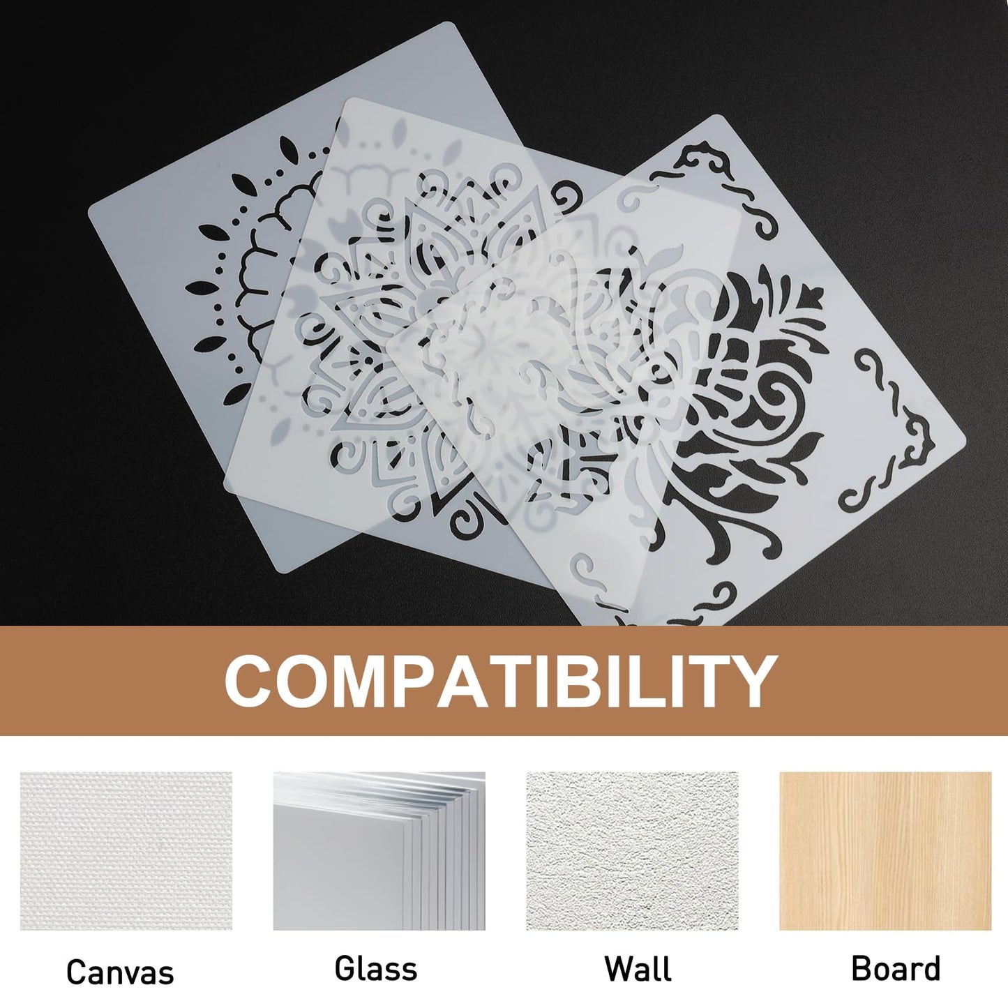 Large Alphabet Mandala Stencils – 2 & 4 Inch Reusable Upper & Lowercase Letters, Numbers, 45PCS Templates for Calligraphy, DIY Painting, Journals, Wood & Fabric Art