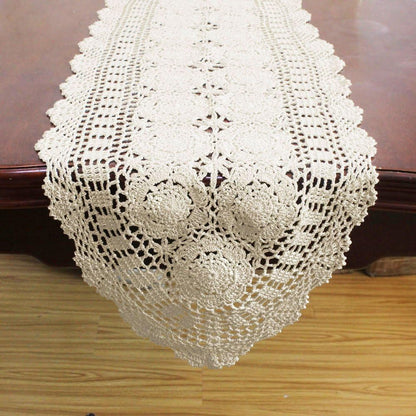 14x48 inch KEPSWET Cotton Handmade Crochet Lace Oval Table Runner Dresser Console Coffee Table TV Stand Decor Beige
