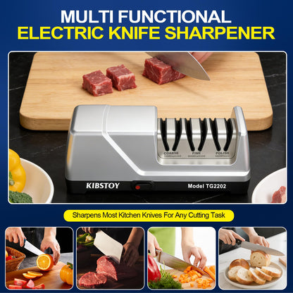 Knife Sharpener Electric, 3-Stage Professional Kitchen Sharpener with 100% Diamond Abrasive, 15° Precision Angle, Magnetic Dust Box, Fast Sharpening & Repair for Chef Knife, Paring Knife