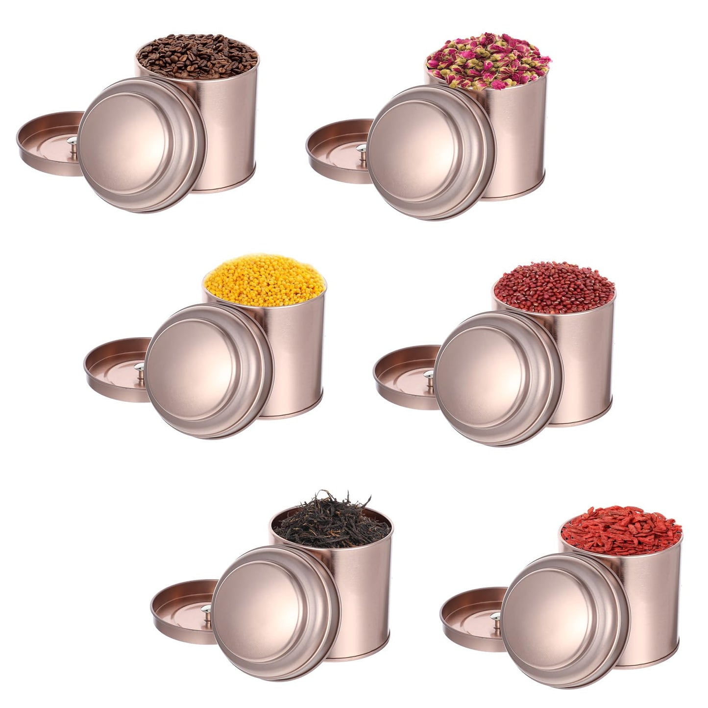 12 Pack Tea Tins Canister With Airtight Double Lids, 8 fl oz Round Mini Tea Storage Containers For Loose Leaf, Coffee, Spices and Sugar, Rose Gold