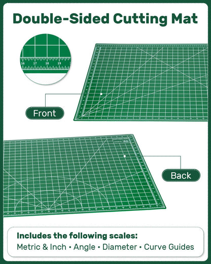 Tujurich Self Healing Cutting Mat, 23" x 35", Double-Sided Rotary Cutting Mat for Sewing, Quilting, Scrapbooking, Fabric & Craft Cutting Board, (A1), Green