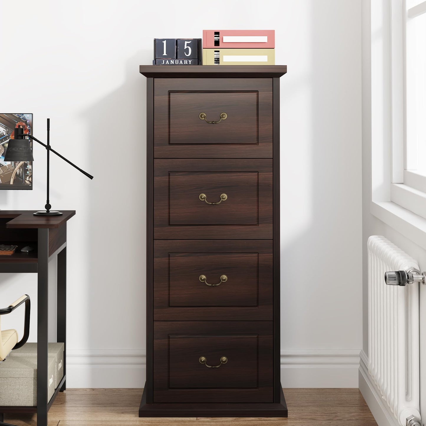 Tribesigns 4-Drawer File Filing Cabinet, Vertical File Cabinet Office Wood Filing Cabinet for A4 /Letter Size Narrow Tall File Storage for Home Office, Walnut