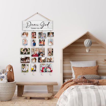 Orchroma Picture Frames Collage Wall Decor,Photo Collage Frame for Wall,Picture Hanging Kit,Christian Wall Art,Bible Picture Board,Dear God Thank You Hanging Photo Display with Clips