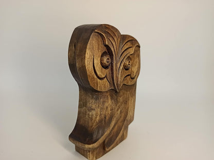 mik-Dyzayn 5 Inch Owl Figurine | Abstract Wood Carving Owl Gifts | Modernist Sculpture, Brown