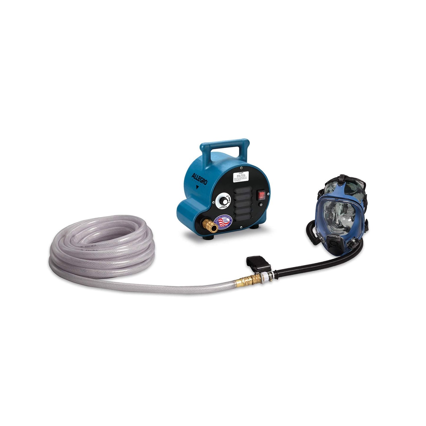 Allegro 9200-01 | One Worker Full Mask Supplied Air Respirator System with ¼ HP Pump & 50’ Hose | Oil-Less Rotary Vane Pump | Durable Silicone Full Mask | OSHA-Compliant Supplied Air