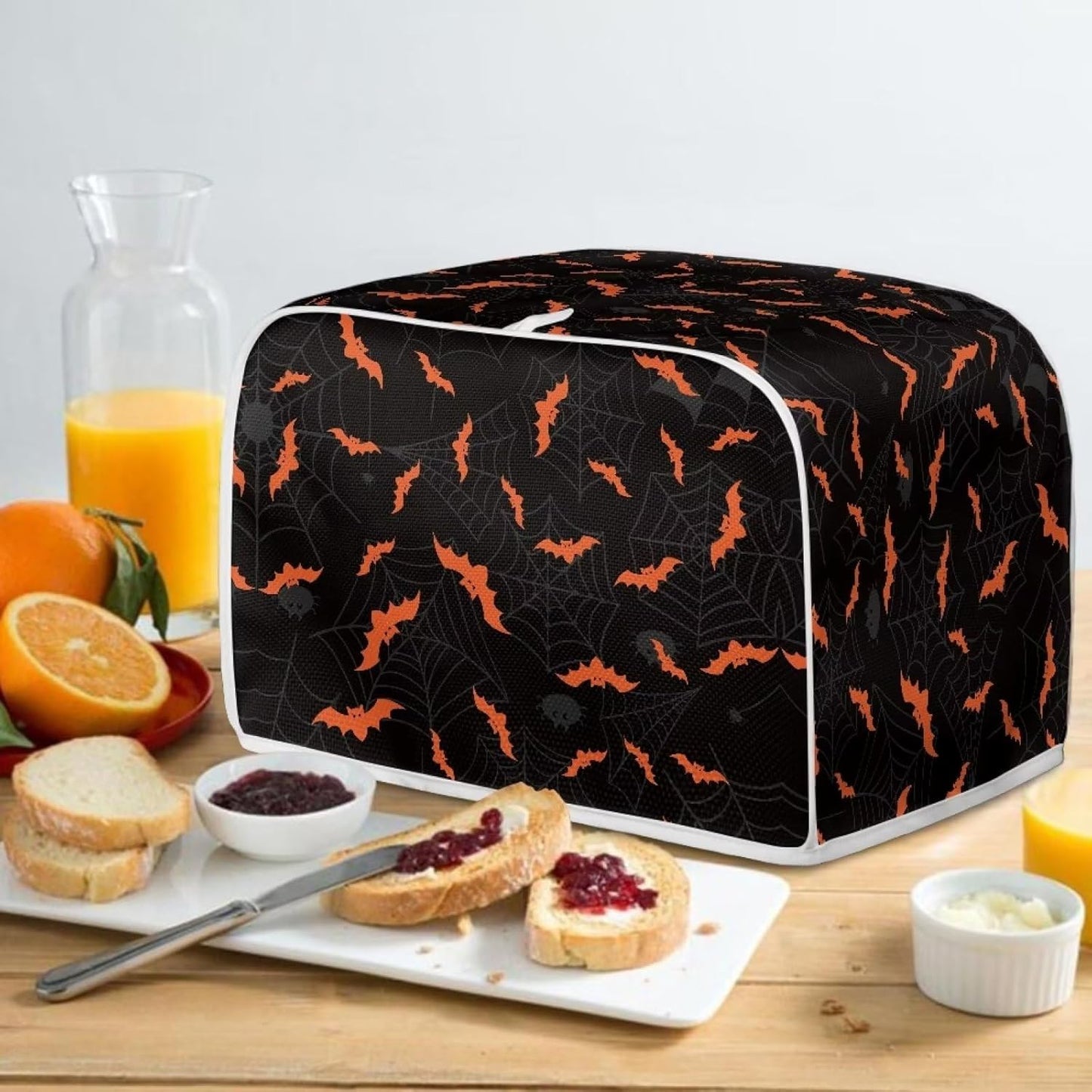 Halloween Spider Web Bats Toaster Cover, Dustproof 4 Slice Small Appliance Cover