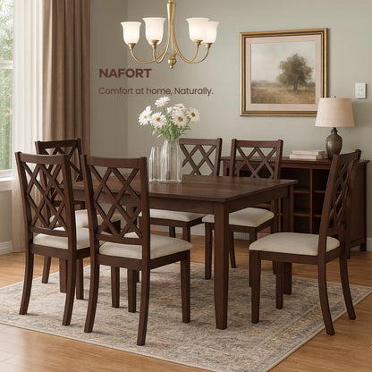 NAFORT Wooden Dining Chairs Set of 6, High Back Kitchen Chairs, Vintage Dining Room Chairs with Cushioned Seat, Solid Rubber Wood Legs, Max Load 400 Lbs, for Kitchen, Dining Room, Cafe, Restaurant