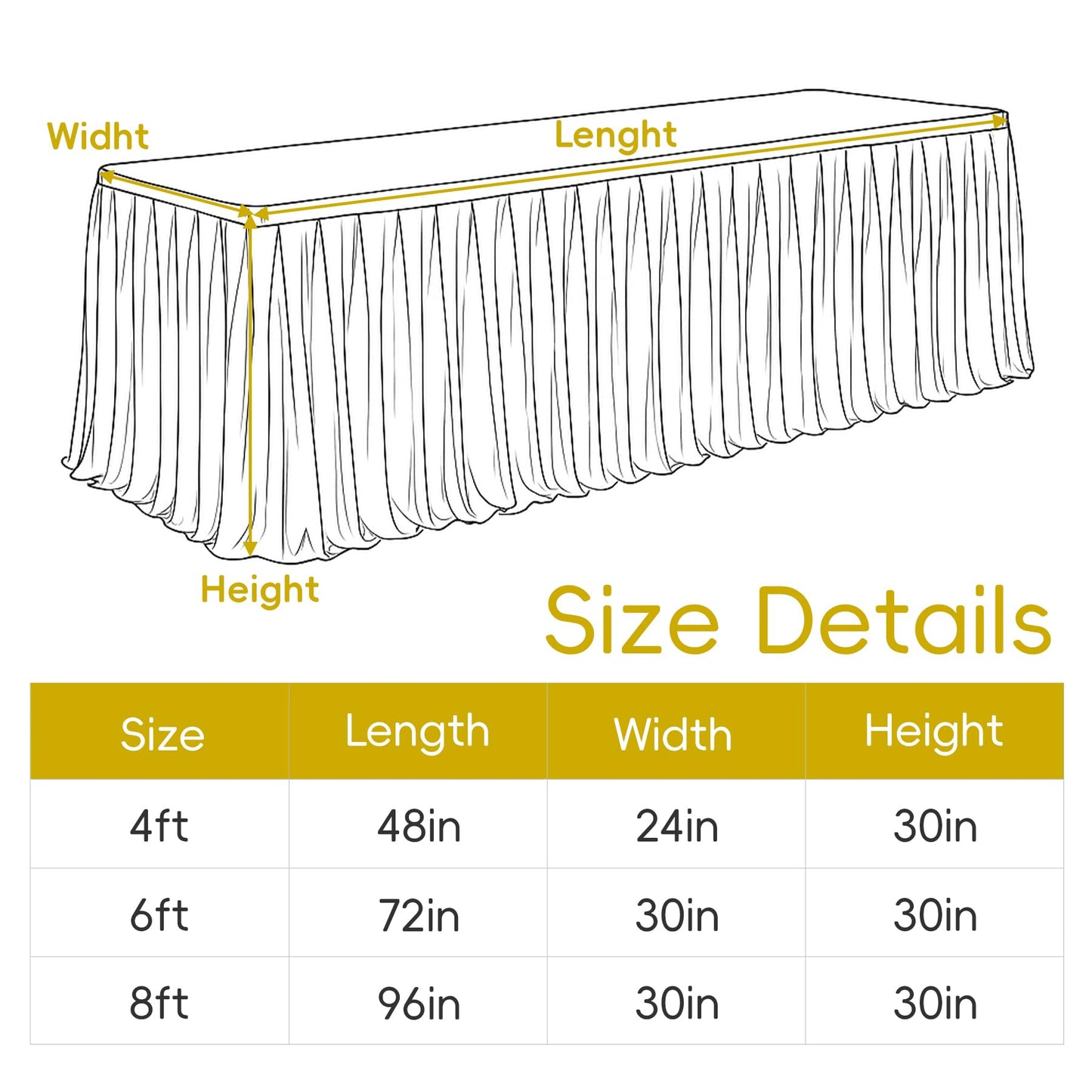 Dark Gold Satin Glitter Tablecloth for Rectangle Tables 6ft,Wrinkle Resistant Ruffles Shimmer Party Table Skirt,Washable 6FT Rectangle Table Cloth Skirt For Birthday,Baby Show,Party,Wedding,Banquet