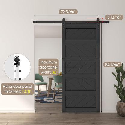 JUBEST 36" x 84" Barn Door, Slding Barn Door Kit Wave-Shape Barn Door Panel with Hardware Kit Include, Easy Installation, Solid Wood, MDF & PVC Covered, Black