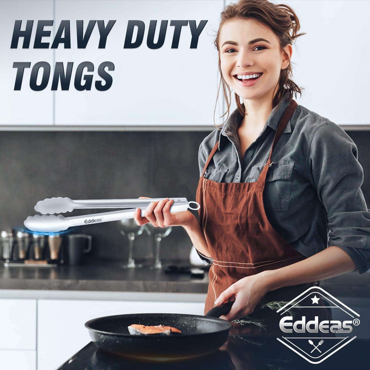 Eddeas Tongs For Cooking - Heat Resistant 600 Degrees, All Metal Kitchen Tweezers Tongs, Heavy Duty Stainless Steel Cooking for Food, Grill, BBQ, Dishwasher safe Set of 4 (12" & 9in)
