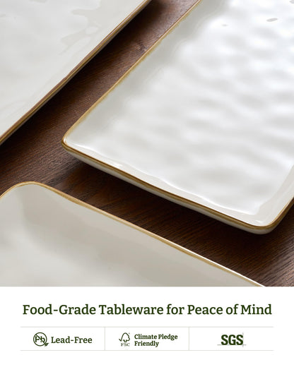 Famiware Serving Platter, Rectangular 15.67/14.1/12.6inch Serving Dishes for Entertaining, Microwave Dishwasher Safe, Stoneware Serving Trays for Party, Turkey, Cheese, Ocean Series, Vanilla White