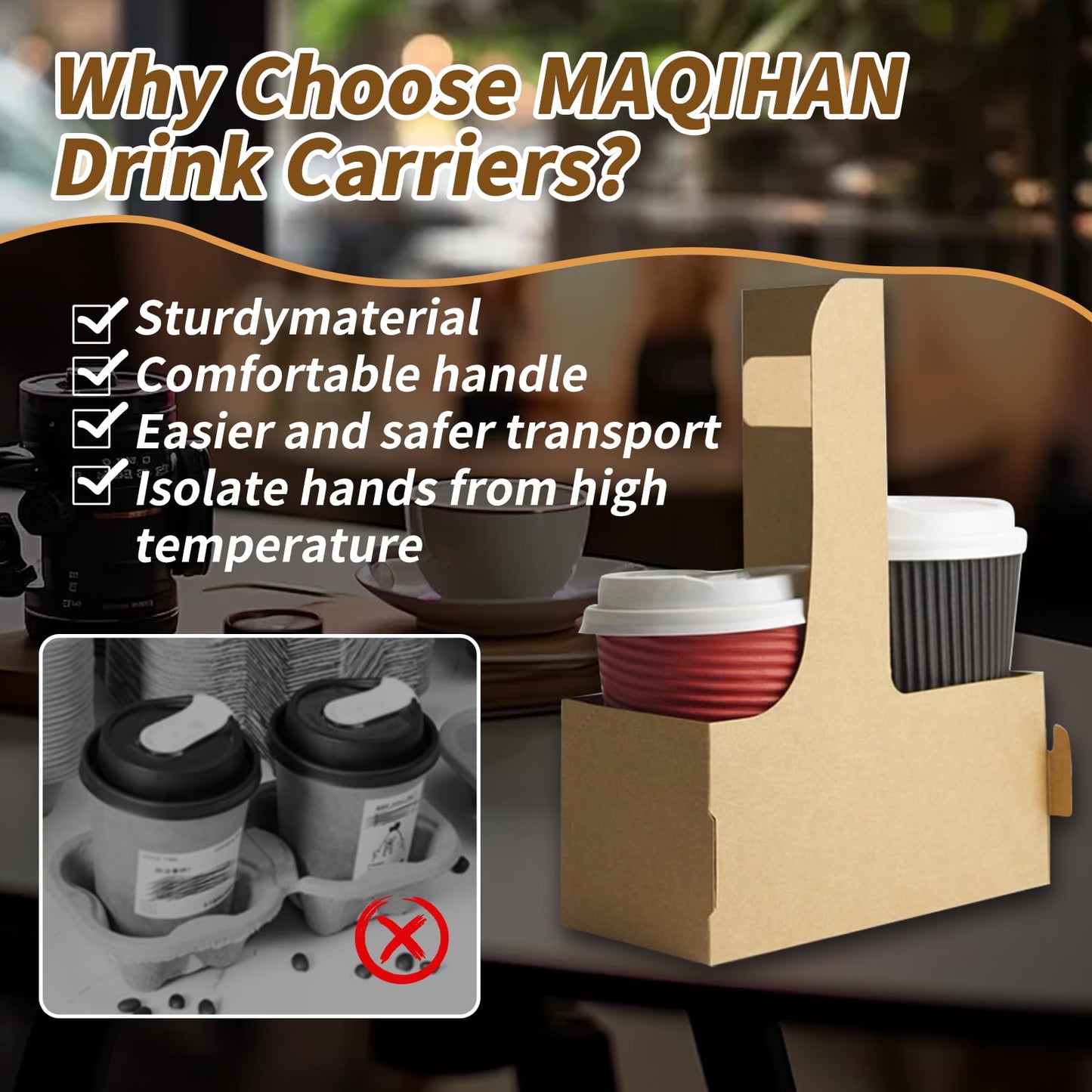 50 Pcs Coffee Drink Carrier with Handle(2 Cups or 4 Cups),Assemblable Drink Holder with Handle,Disposable Cup Holders for Drinks, Great for All Your Drink and Food Delivery,Coffee Carrier