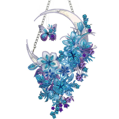 STGLCR Hanging Diamond Art Kits for Adults Pendant Moon, Special Shaped Crystal DIY Flower Diamond Painting Kit for Begginer, Acrylic Board Foral Moon Pendants for Home Decor 11.92 Inch Butterfly Blue