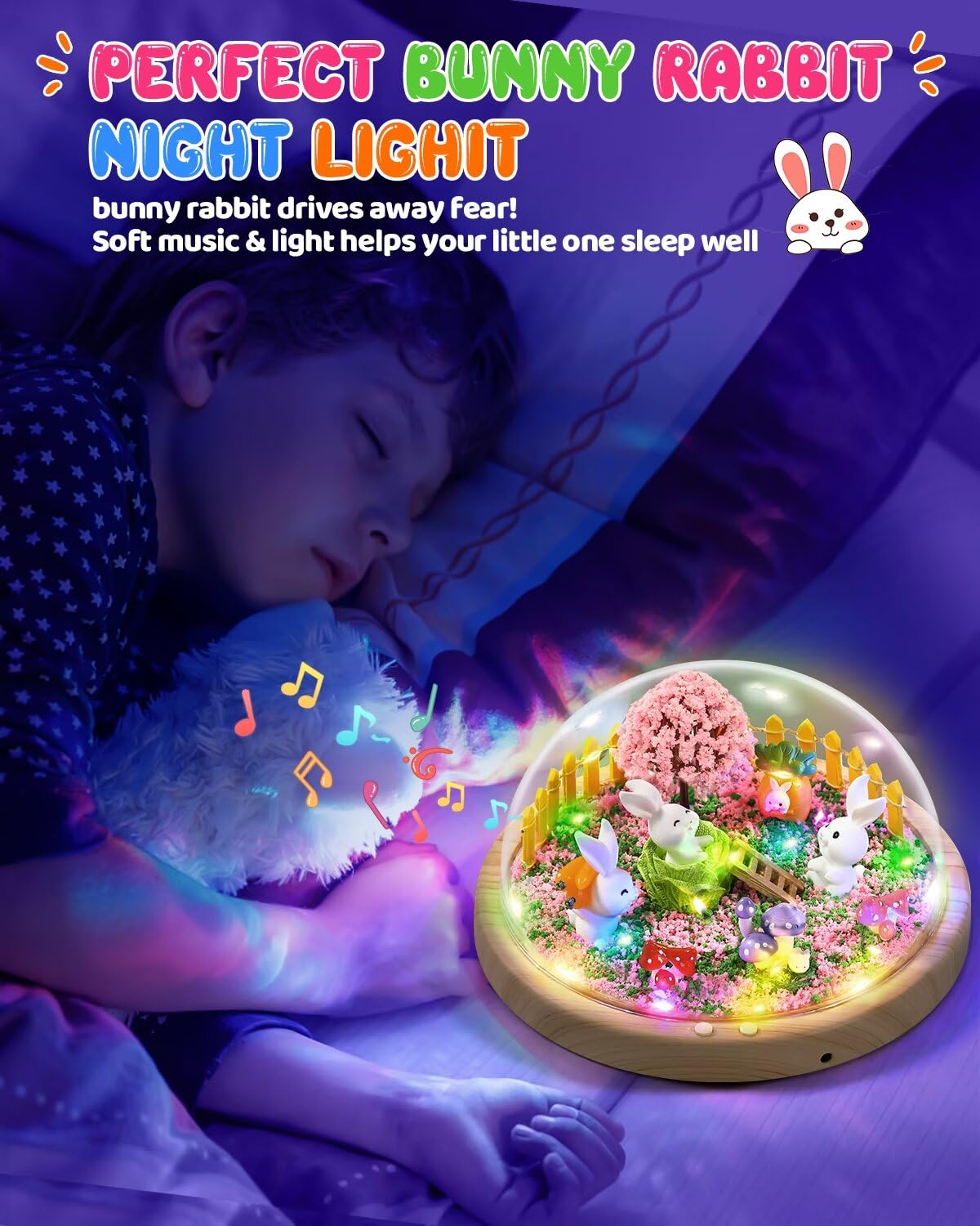Laclun Bunny Toys for Girls, Make Your Own Rabbit Night Light with Music,Arts and Crafts for Kids,3 4 5 6 7 8 9 10 Year Old Girl Birthday Gifts,Ideal Christmas Gifts Best Toy