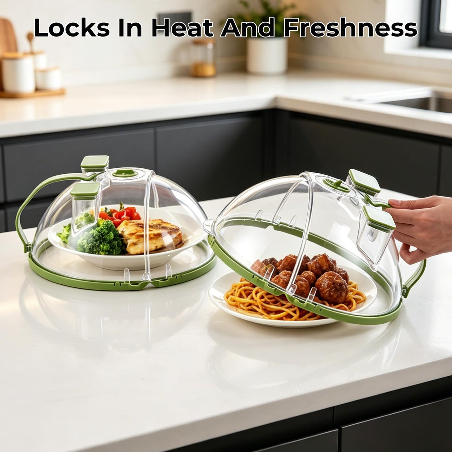 UFORU Upgraded Foldable Microwave Splatter Cover with Water Steamer,10 Inch Microwave Cover for Food,Clear Plastic Plate Cover with Handle,Space-Saving Splatter Guard for Microwave
